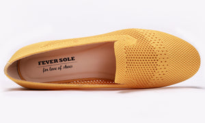 Feversole Women's Woven Fashion Breathable Knit Flat Shoes Yellow Loafer