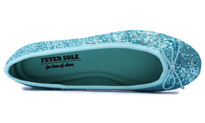 Feversole Women's Sparkle Memory Foam Cushioned Colorful Shiny Ballet Flats Glitter Turquoise Blue