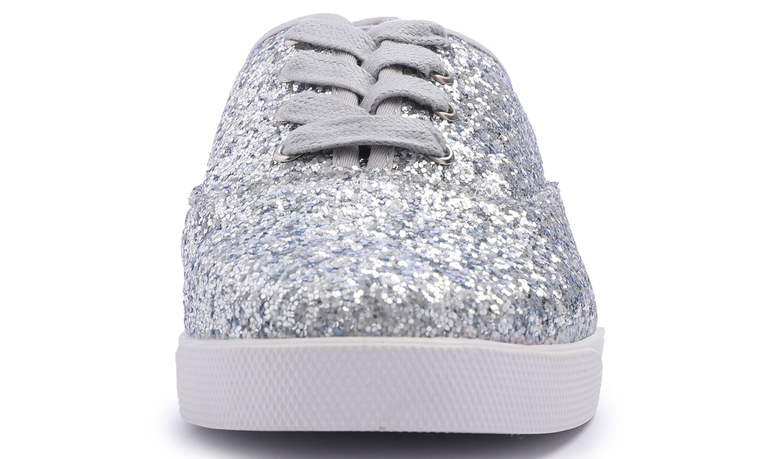 Feversole Women's Fashion Dress Sneakers Party Bling Casual Flats Embellished Shoes Silver Plimsolls Glitter Lace