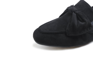 Feversole Women's Fashion Trim Deco Loafer Flats Black Faux Suede Bow Knot