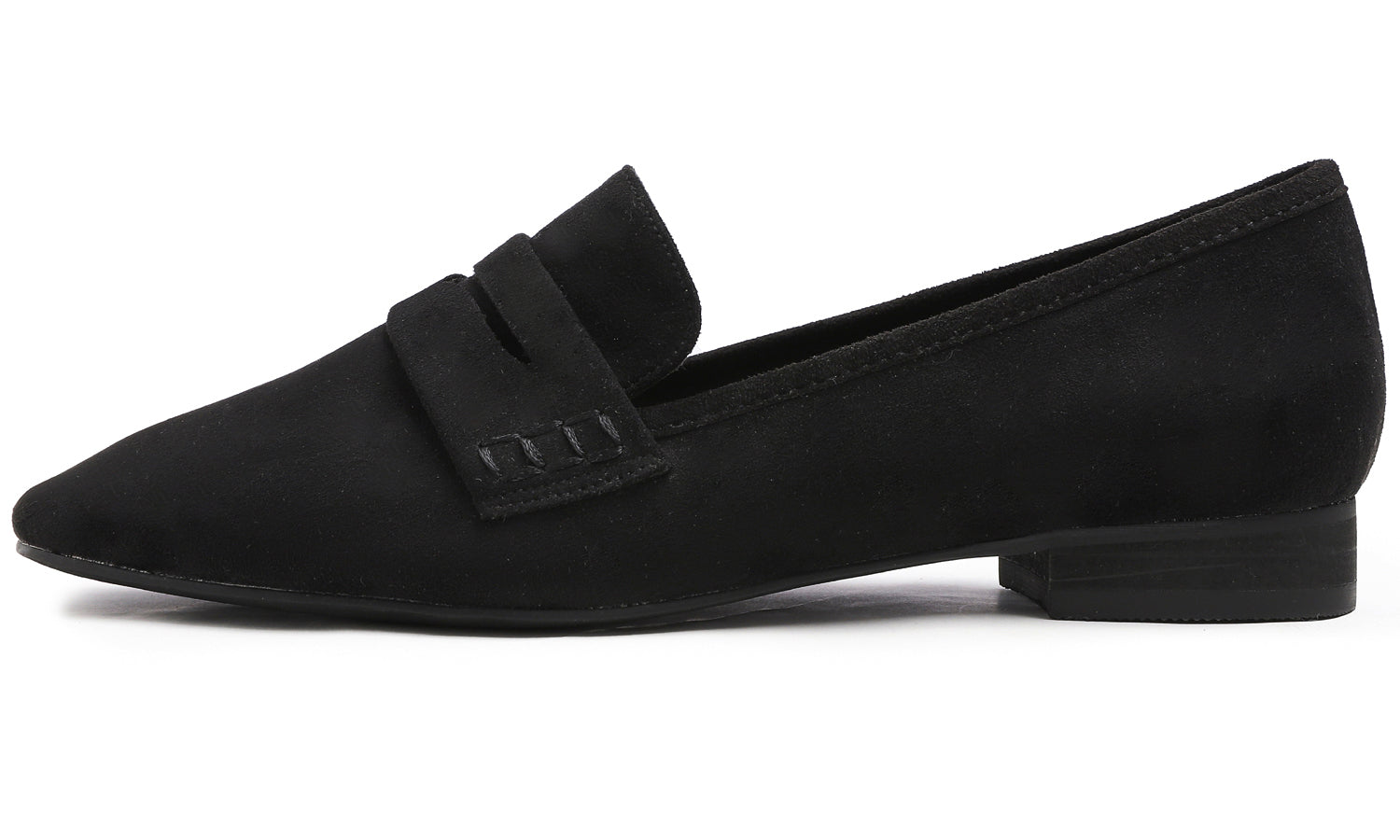 Feversole Women's Fashion Dress Comfort Low Heel Office Penny Loafer Flats Black Soft Faux Suede
