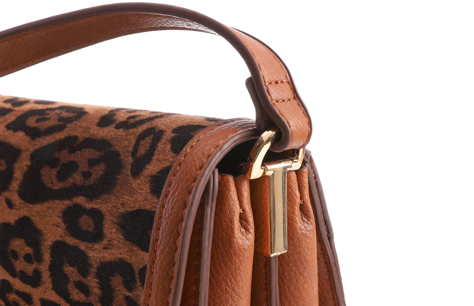 Feversole Crossbody Bag PU Leather Women Retro Small Saddle Satchel Shoulder Bag Tote With Long Adjustable Strap Camel Leopard