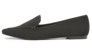 Feversole Women's Loafer Flat Pointed Fashion Slip On Comfort Driving Office Shoes Black Faux Suede
