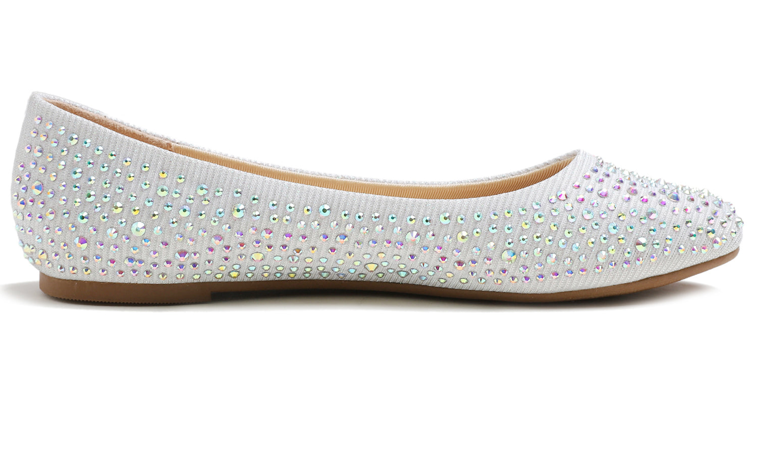 Feversole Women's Rhinestone Flat Shoes Sparkly Embellished Party Wedding Dress Ballets White Lurex