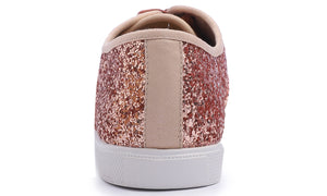 Feversole Women's Fashion Dress Sneakers Party Bling Casual Flats Embellished Shoes Rose Gold Plimsolls Glitter Lace