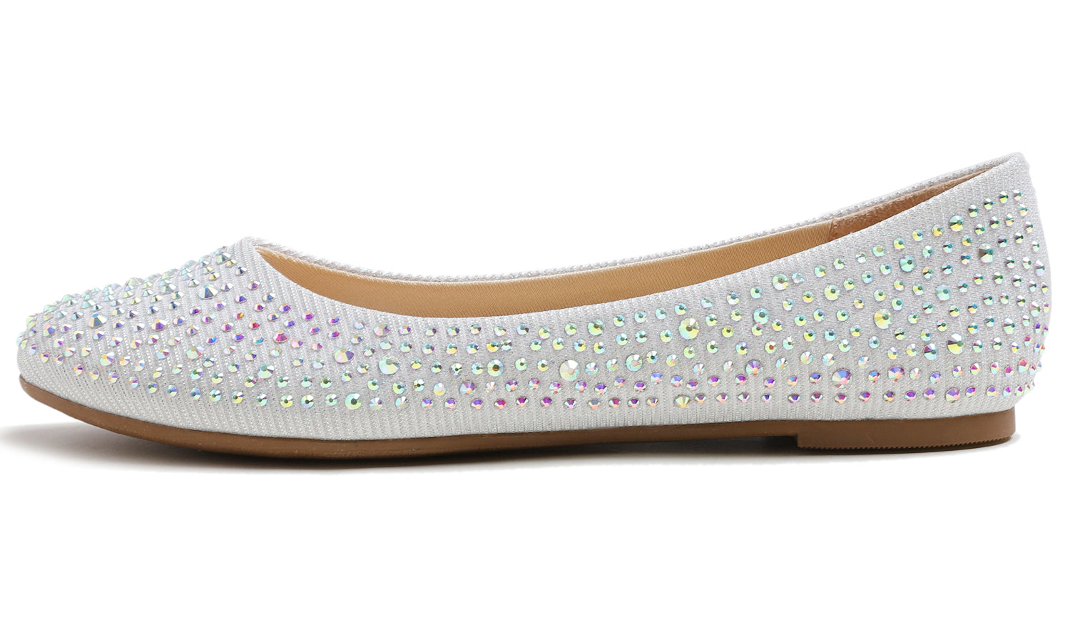 Feversole Women's Rhinestone Flat Shoes Sparkly Embellished Party Wedding Dress Ballets White Lurex