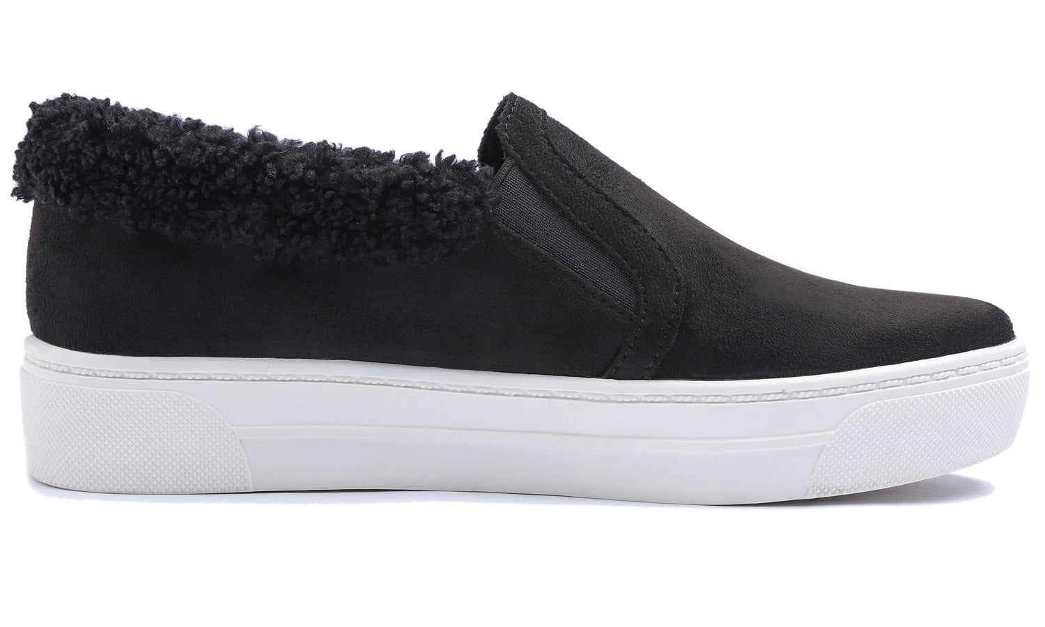 Feversole Women's Casual Slip On Sneaker Comfort Cozy Winter Warm Loafer Low Top Boot Faux Black Suede Sheerling