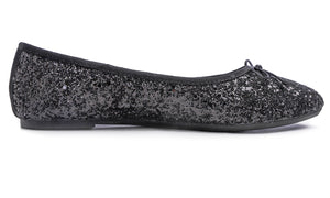 Feversole Women's Sparkle Memory Foam Cushioned Colorful Shiny Ballet Flats Glitter Black