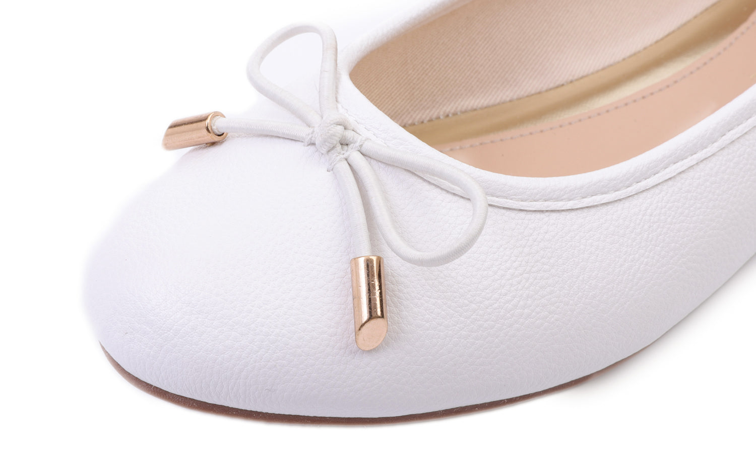 Feversole Women's Soft Cushion Comfort Round Toe Metal Trim Fashion Ballet Flats Walking Shoes White PU Leather