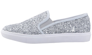 Feversole Women's Glitter Silver Slip On Sneaker Casual Flat Loafers