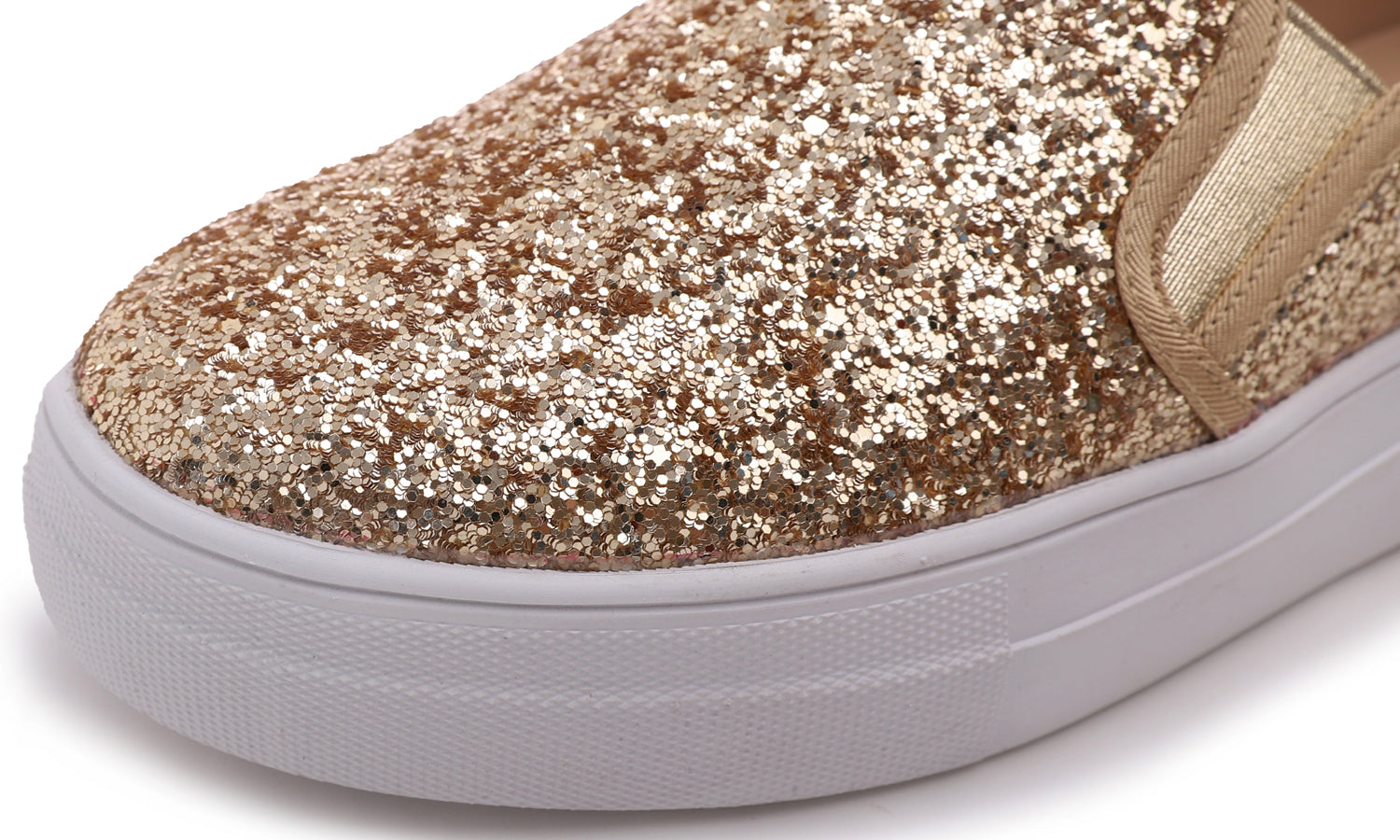 Feversole Women's Glitter Gold Platform Slip On Sneaker Casual Flat Loafers