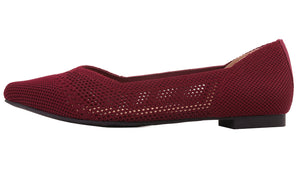Feversole Women's Woven Fashion Breathable Knit Flat Shoes Pointed Burgundy