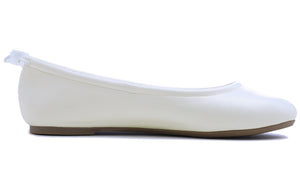 Feversole Women's Soft Cushion Comfort Round Toe Elastic Adjustable Ballet Flats Flexible Walking Shoes White Napa