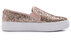 Feversole Women's Glitter Pink Gold Platform Slip On Sneaker Casual Flat Loafers