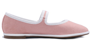 Feversole Women's Soft Breathable Mary Jane Memory Foam Cushioned Comfort Round Toe Metal Buckle Flats Walking Shoes Pink Canvas