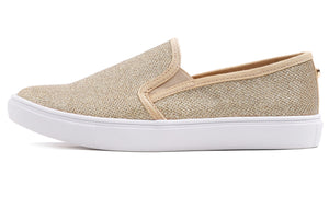 Feversole Women's Lurex Gold Slip On Sneaker Casual Flat Loafers
