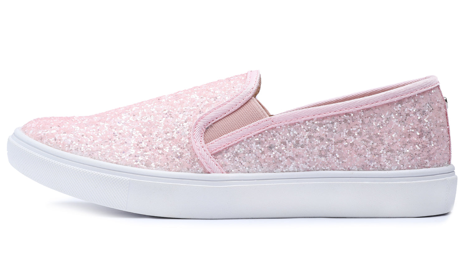 Feversole Women's Glitter Baby Pink Slip On Sneaker Casual Flat Loafers