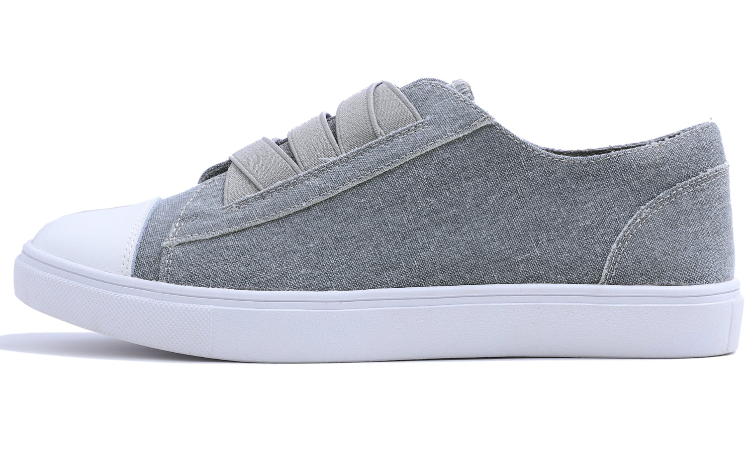 Feversole Women's Casual Slip On Sneaker Comfort Cupsole Loafer Flats Fashion Canvas Easy Elastic Low Top Grey