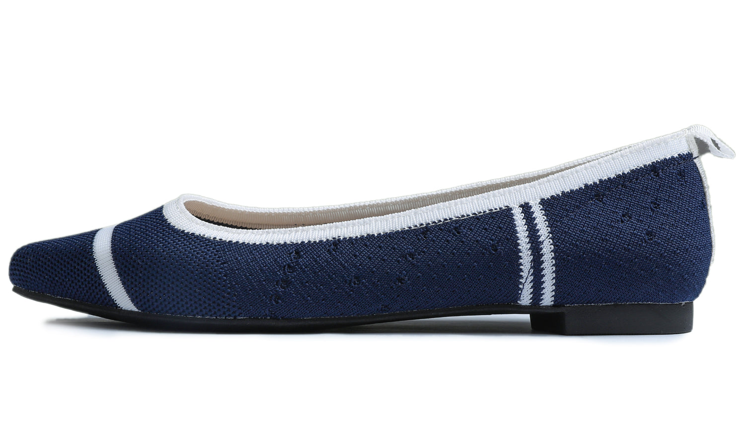 Feversole Women's Woven Fashion Breathable Knit Flat Shoes Pointed Navy White Stripe