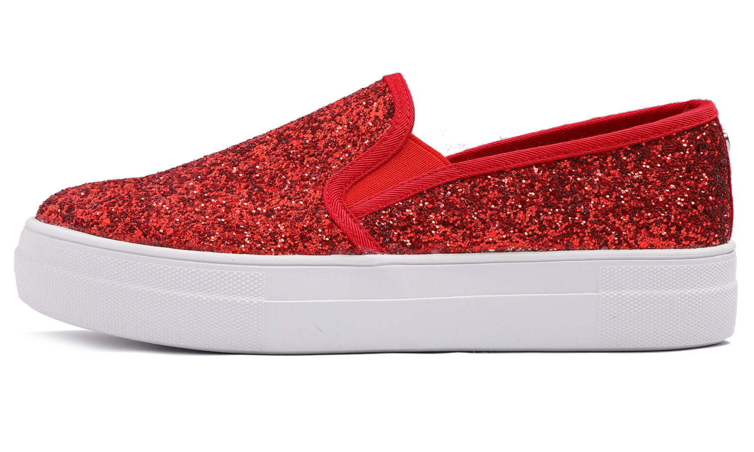 Feversole Women's Glitter Red Platform Slip On Sneaker Casual Flat Loafers