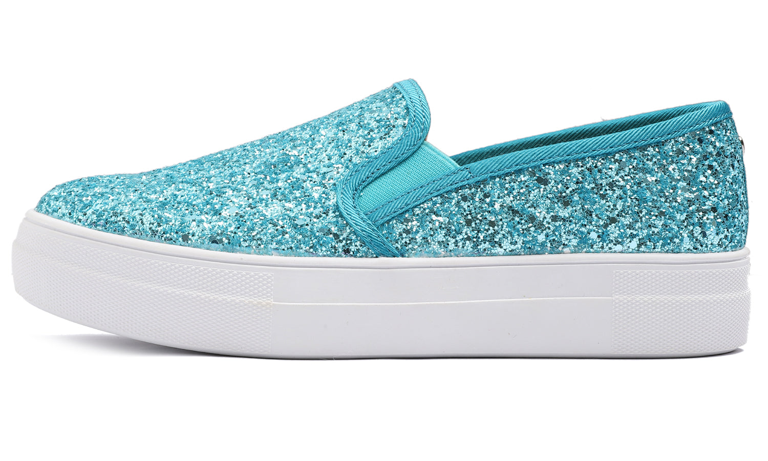 Feversole Women's Glitter Turquoise Platform Slip On Sneaker Casual Flat Loafers