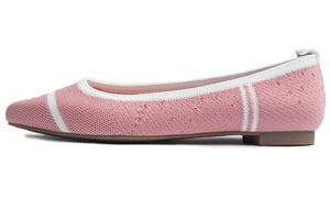 Feversole Women's Woven Fashion Breathable Knit Flat Shoes Pointed Light Pink White Stripe