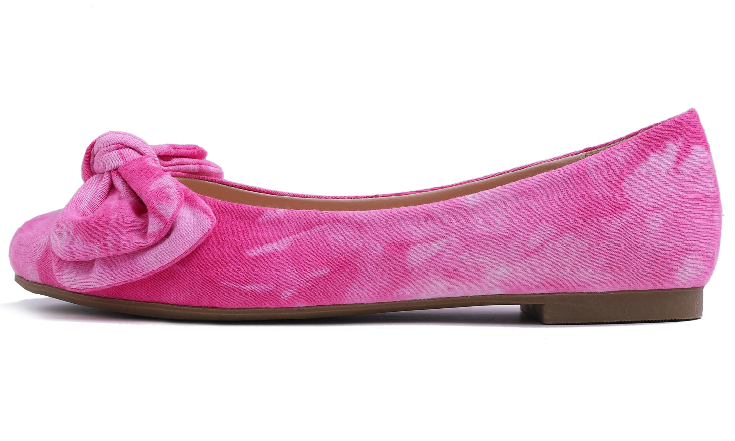 Feversole Women's Round Toe Cute Bow Trim Ballet Flats Tie Dye Fuchsia