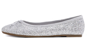 Feversole Women's Sparkle Memory Foam Cushioned Colorful Shiny Ballet Flats Glitter Ice Silver