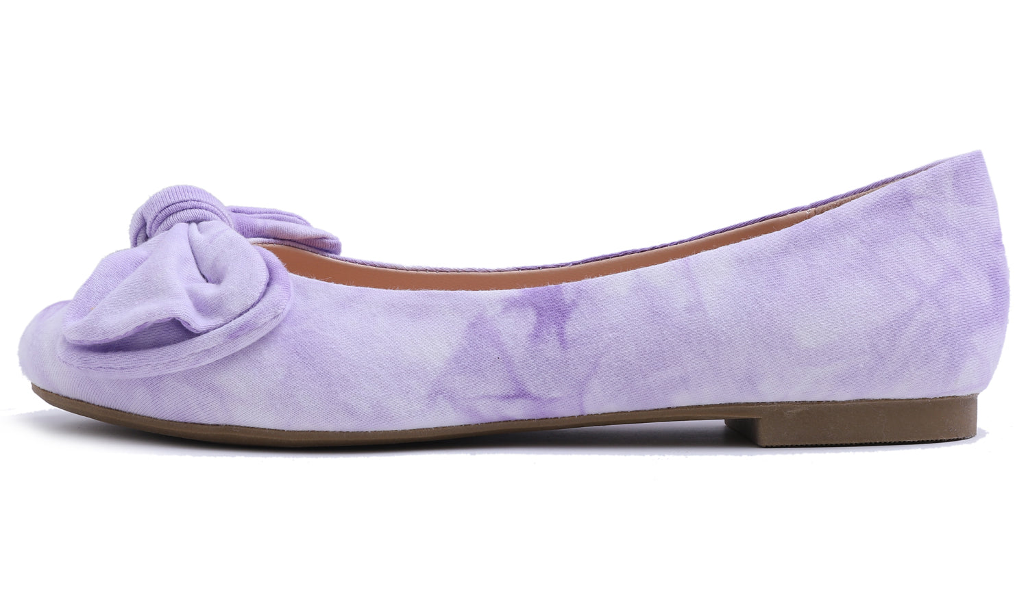 Feversole Women's Round Toe Cute Bow Trim Ballet Flats Tie Dye Lavender Purple