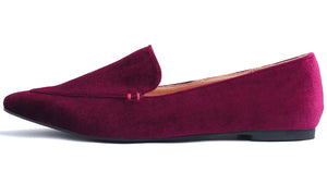 Feversole Women's Loafer Flat Pointed Fashion Slip On Comfort Driving Office Shoes Burgundy Red Velvet