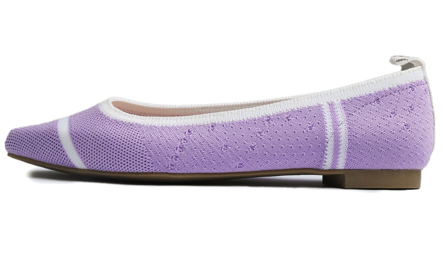 Feversole Women's Woven Fashion Breathable Knit Flat Shoes Pointed Lavender White Stripe