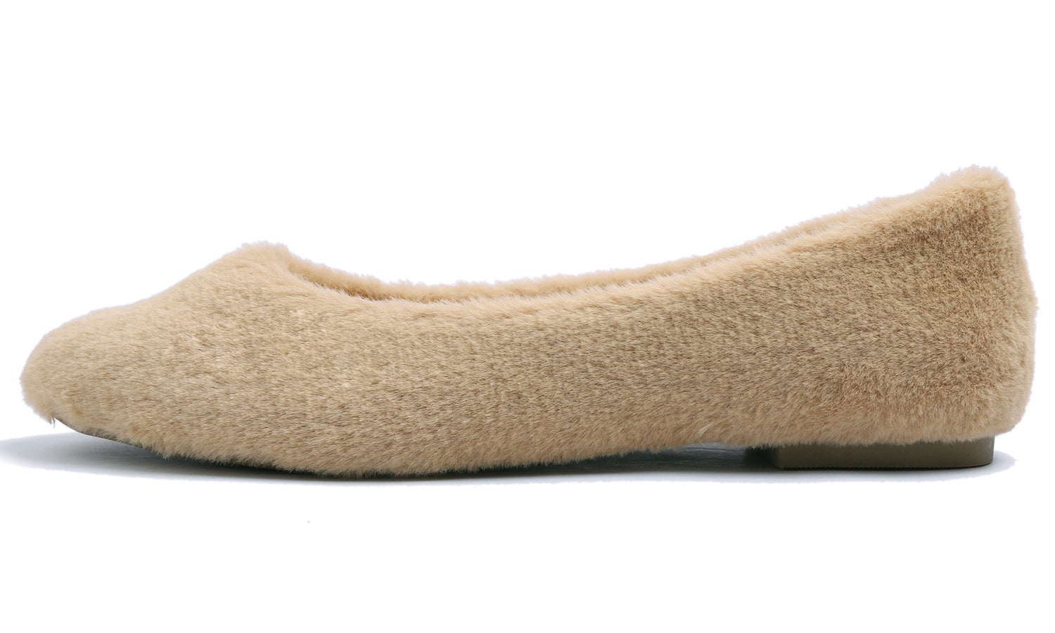 Feversole Women's Fashion Round Toe Puffy Warm Comfort Home Indoor Winter Soft Ballet Slippers Beige Plush