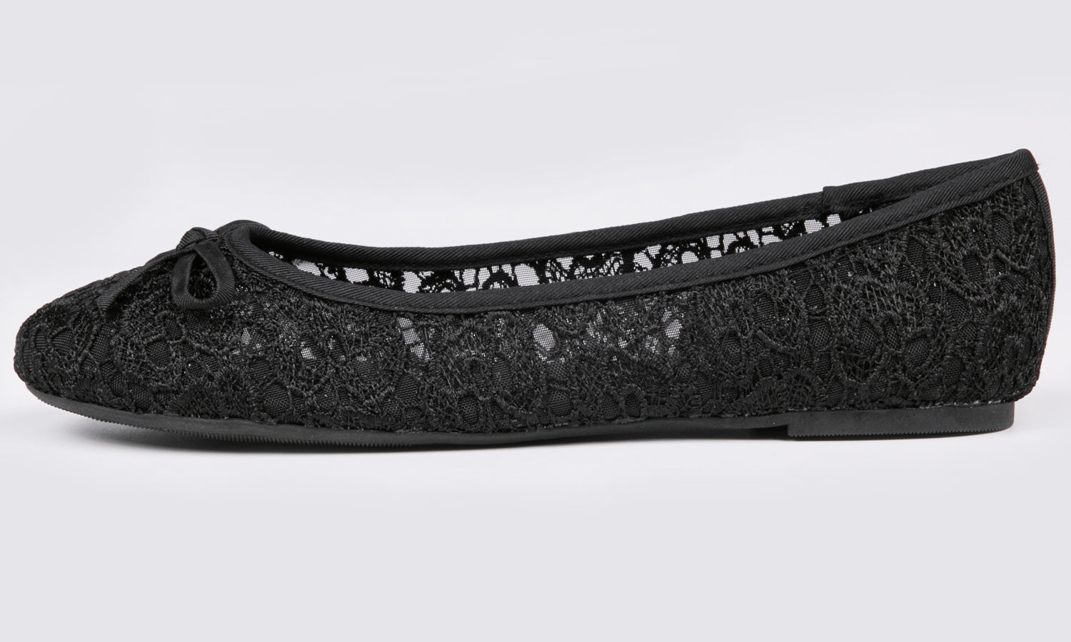 Feversole Round Toe Lace Ballet Crochet Flats Black Women's Comfy Breathable Shoes
