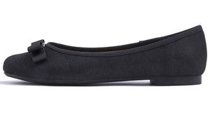 Feversole Women's Fashion Bow Round Toe Ballet Flat Black Lurex