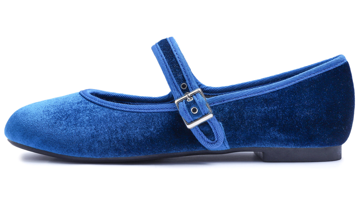 Feversole Women's Soft Cushion Extra Padded Comfort Round Toe Mary Jane Metal Buckle Fashion Ballet Flats Walking Shoes Peacock Blue Velvet