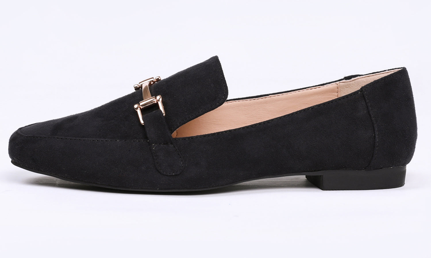 Feversole Women's Fashion Trim Deco Loafer Flats Black Faux Suede