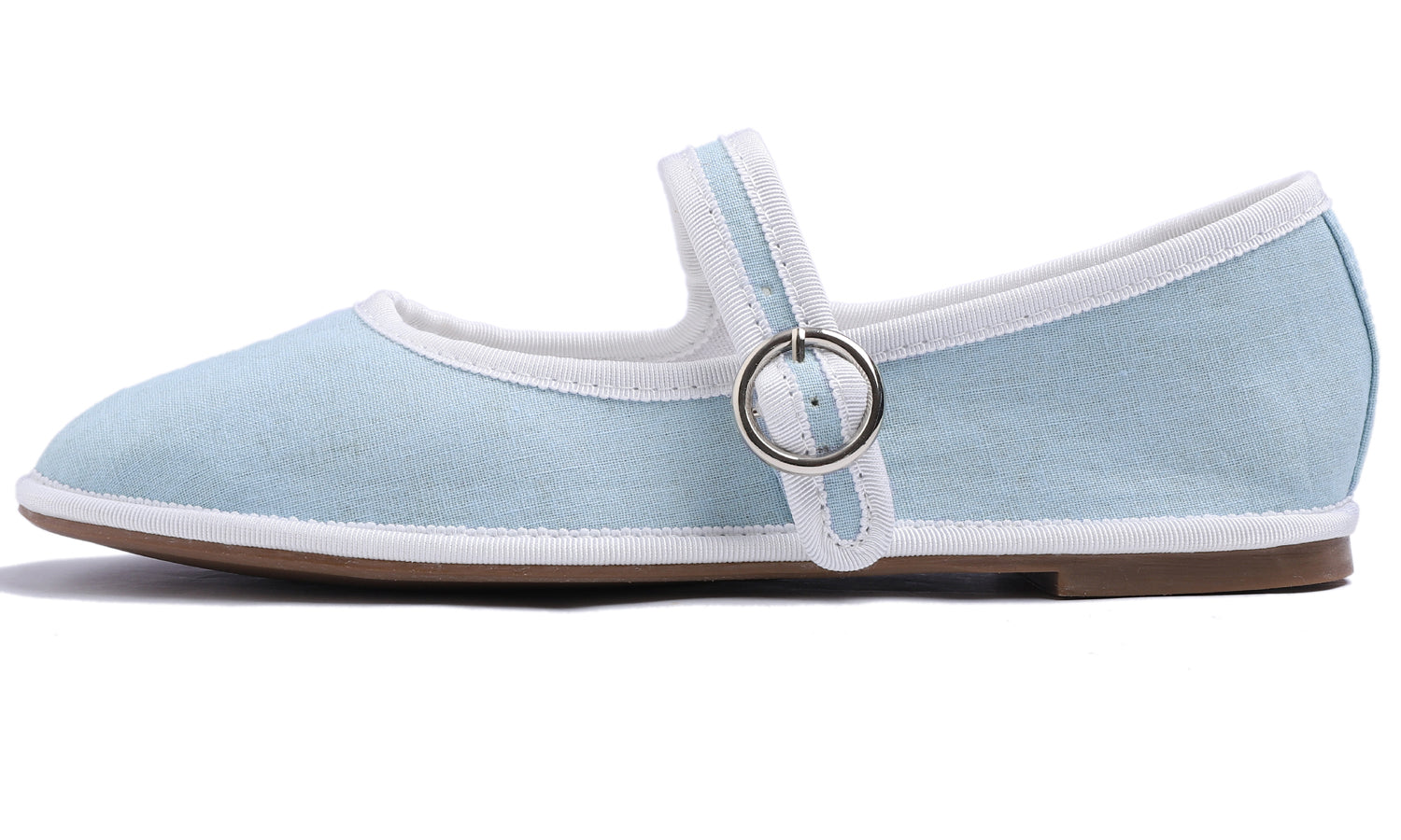 Feversole Women's Soft Breathable Mary Jane Memory Foam Cushioned Comfort Round Toe Metal Buckle Flats Walking Shoes Light Blue Canvas