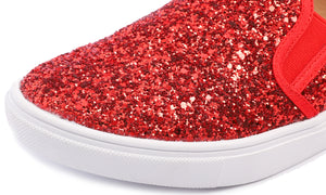 Feversole Women's Glitter Red Slip On Sneaker Casual Flat Loafers