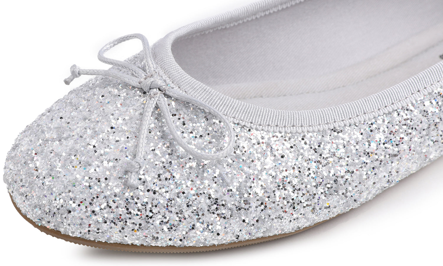 Feversole Women's Sparkle Memory Foam Cushioned Colorful Shiny Ballet Flats Glitter Ice Silver
