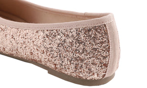 Feversole Women's Macaroon Glitter Rose Gold Memory Foam Cushion Insock Patent Ballet Flat