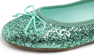 Feversole Women's Sparkle Memory Foam Cushioned Colorful Shiny Ballet Flats Glitter Jade Green