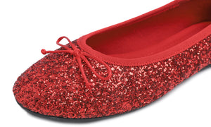 Feversole Women's Sparkle Memory Foam Cushioned Colorful Shiny Ballet Flats Glitter Red