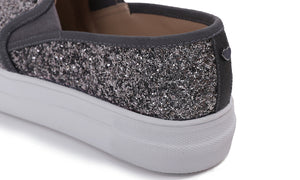 Feversole Women's Glitter Pewter Platform Slip On Sneaker Casual Flat Loafers