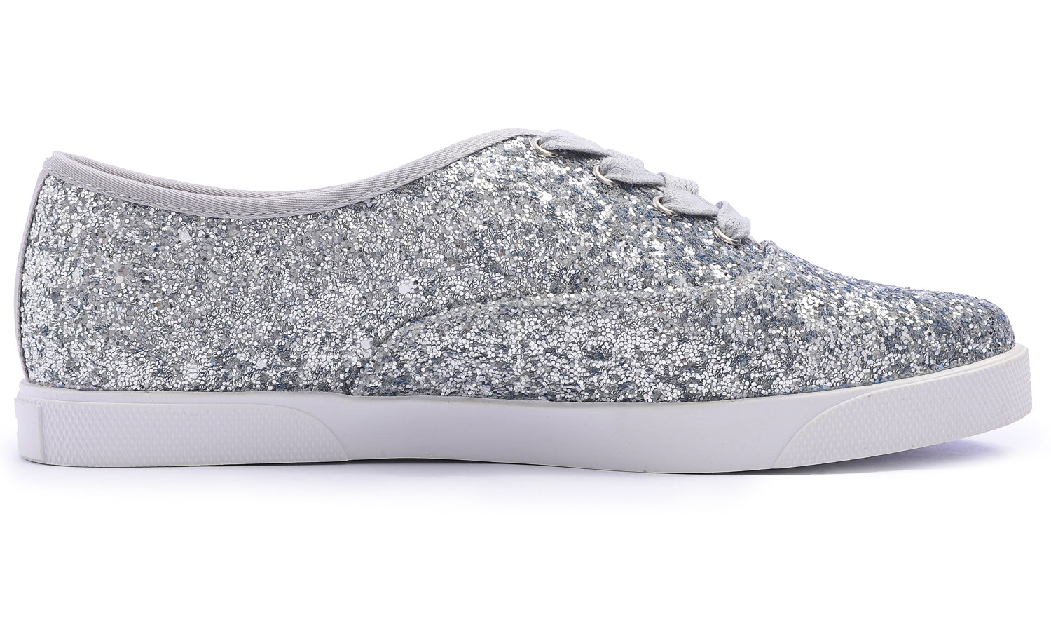 Feversole Women's Fashion Dress Sneakers Party Bling Casual Flats Embellished Shoes Silver Plimsolls Glitter Lace