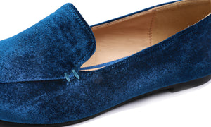 Feversole Women's Loafer Flat Pointed Fashion Slip On Comfort Driving Office Shoes Peacock Blue Velvet