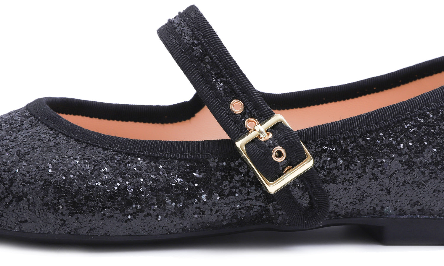 Feversole Women's Soft Cushion Extra Padded Comfort Round Toe Mary Jane Metal Buckle Fashion Ballet Flats Walking Shoes Black Glitter