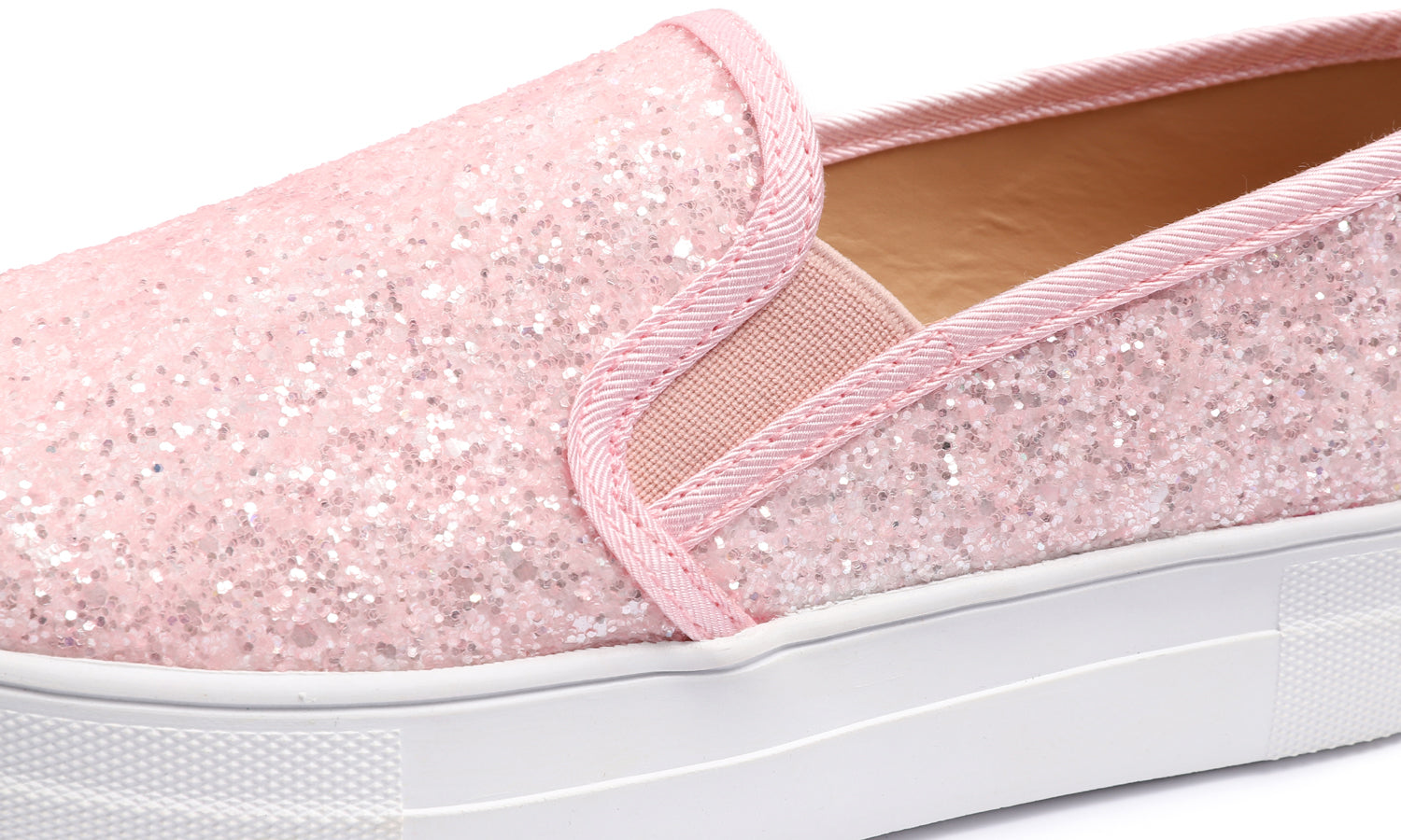 Feversole Women's Glitter Baby Pink Platform Slip On Sneaker Casual Flat Loafers