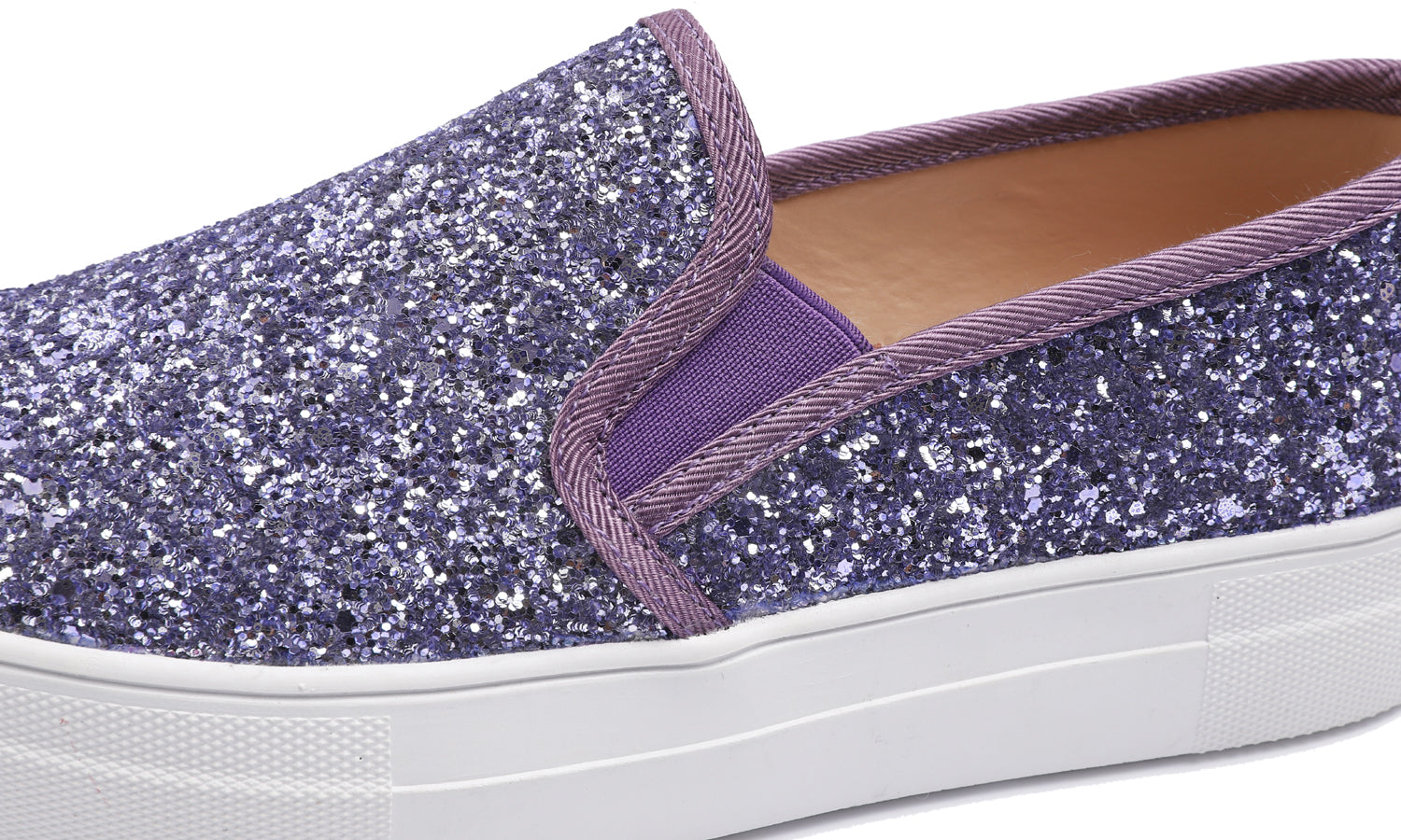 Feversole Women's Glitter Lavender Platform Slip On Sneaker Casual Flat Loafers
