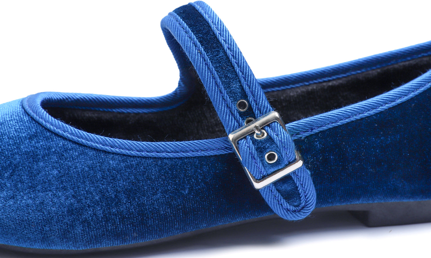 Feversole Women's Soft Cushion Extra Padded Comfort Round Toe Mary Jane Metal Buckle Fashion Ballet Flats Walking Shoes Peacock Blue Velvet