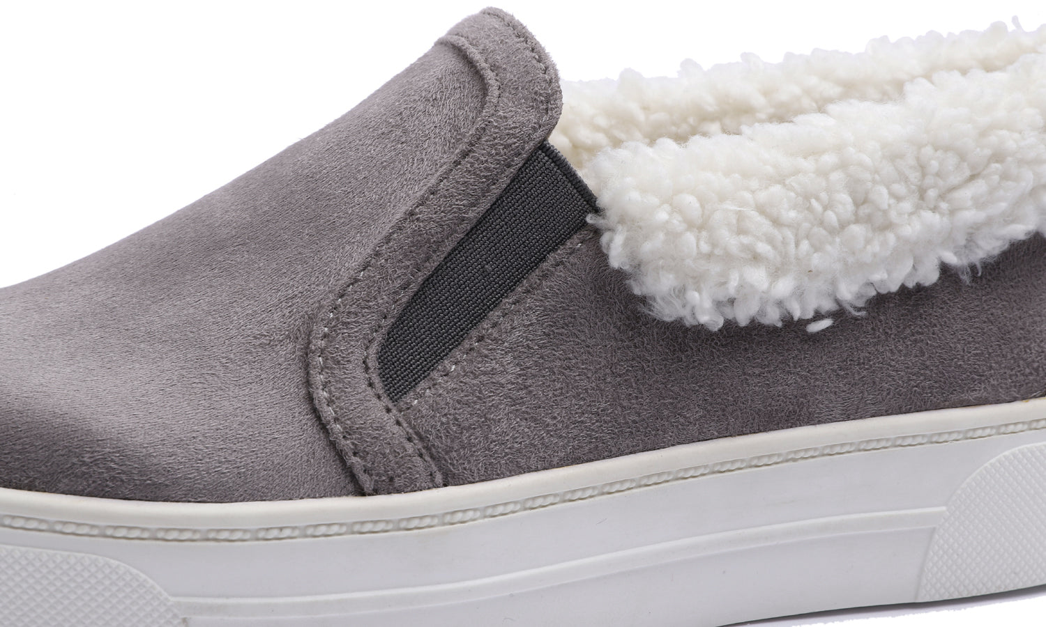 Feversole Women's Casual Slip On Sneaker Comfort Cozy Winter Warm Loafer Low Top Boot Faux Grey Suede Sheerling